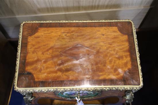 A pair of Louis XVI style ormolu mounted satinwood gueridons, W.1ft 2in. D. 9in. H.2ft 3.5in.